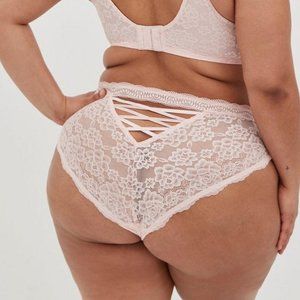 NEW TORRID Size 2 Lace Mid-Rise Cheeky Panty With Lattice Back Pink